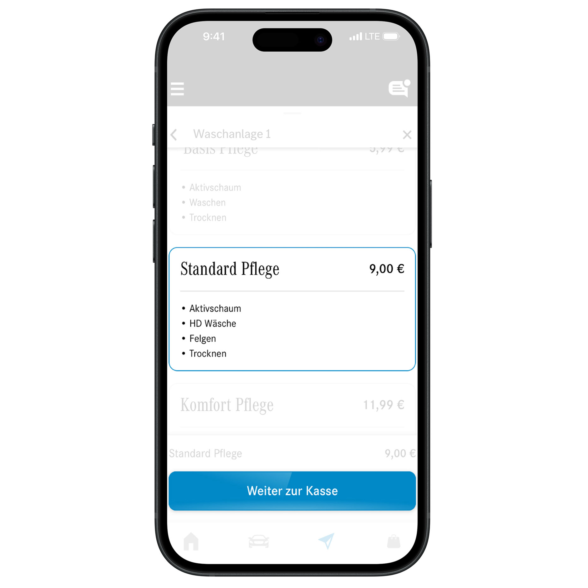 Aplikácia Umývanie vozidla Mercedes-Benz | Aplikácie | Mercedes-Benz Obrazovka aplikácie Umývanie vozidla Mercedes-Benz.