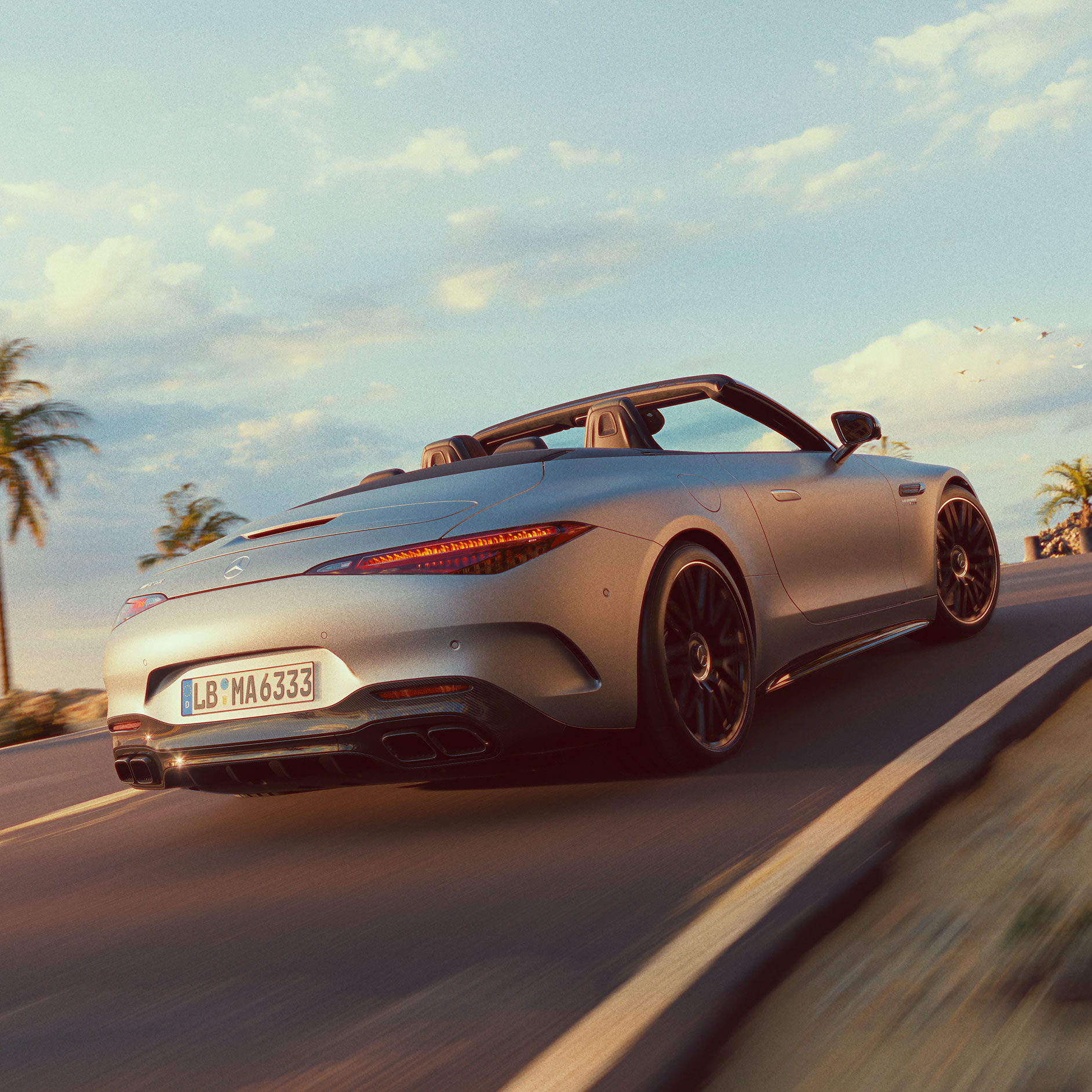 Výkonnosť | SL Roadster | Mercedes-AMG Pohľad zboku na model Mercedes-AMG SL roadster počas jazdy po ceste.