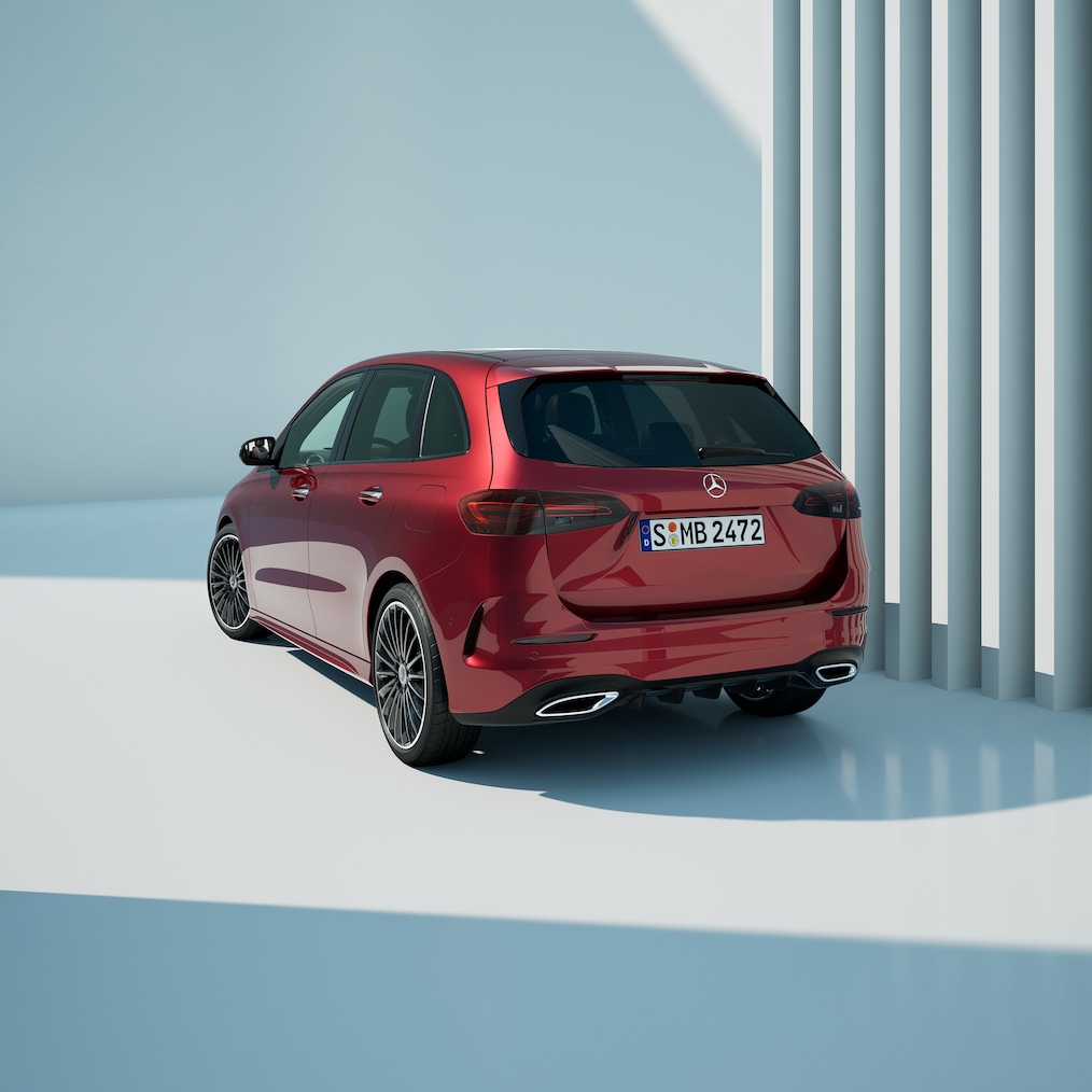 Zadná časť Triedy B od značky Mercedes-Benz.