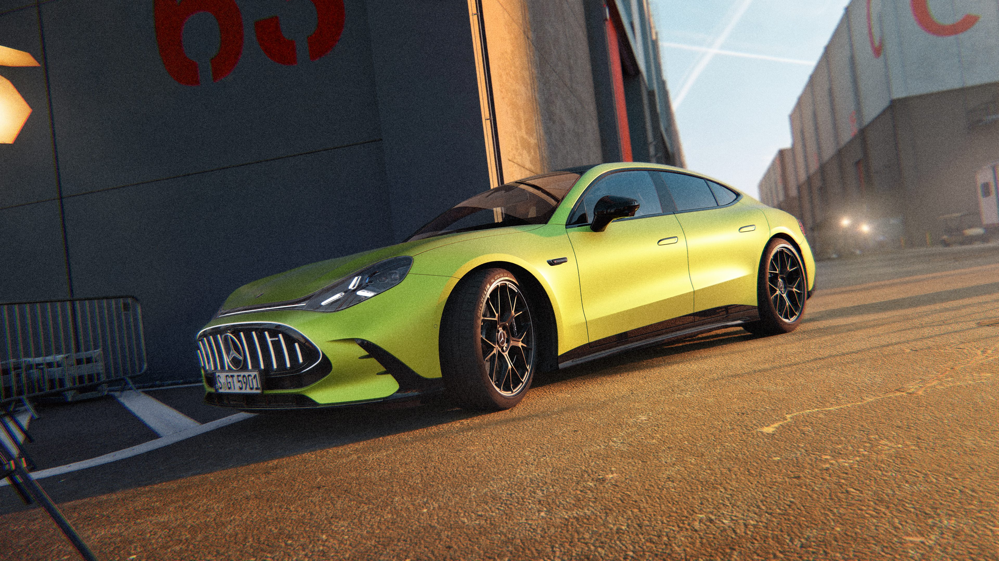 Nové Mercedes-AMG GT 4-dverové kupé z boku Bočný pohľad na nové 4-dverové kupé Mercedes-AMG GT