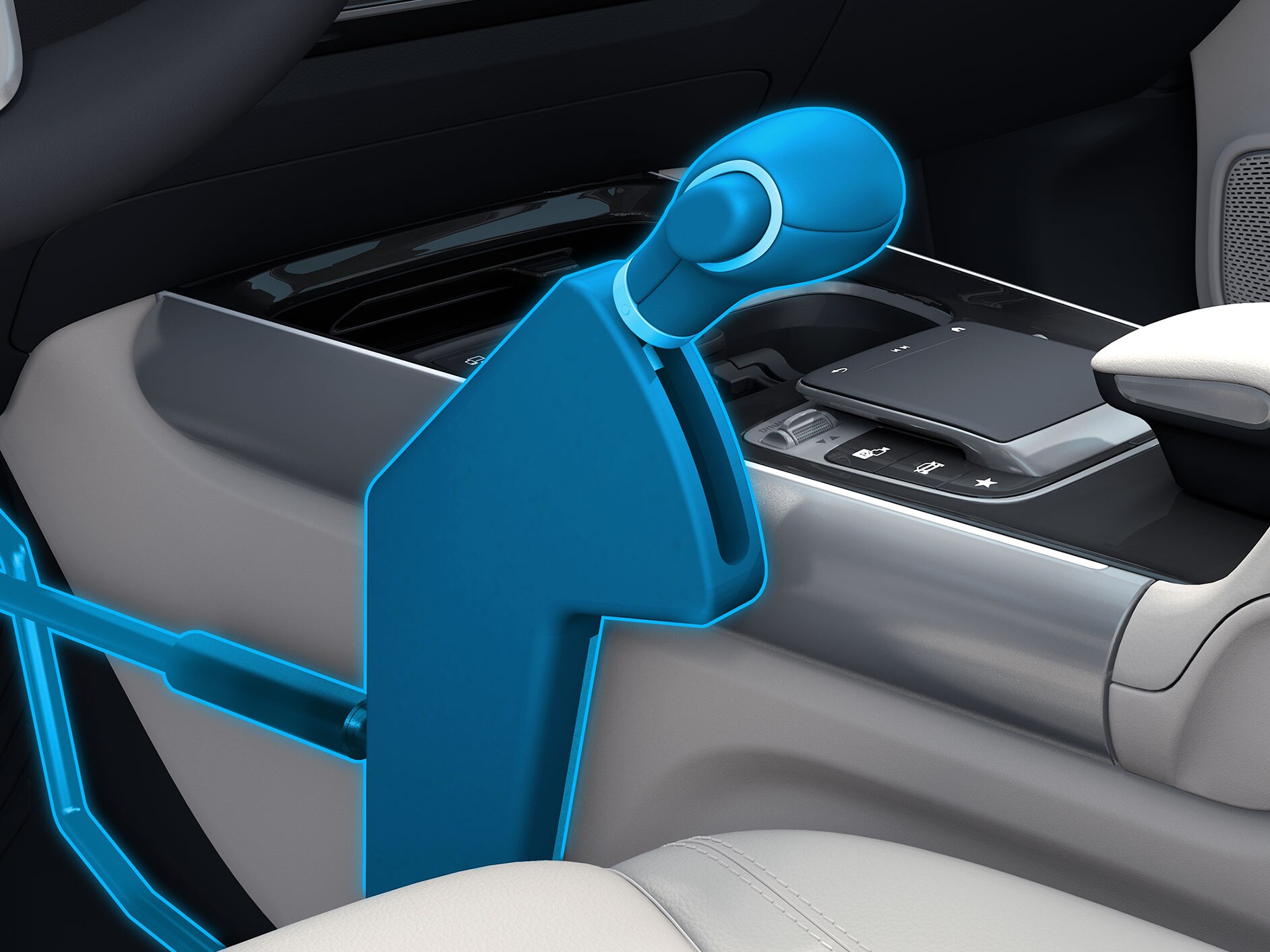 Detailný pohľad na ovládaciu páku Easy Speed v súvislosti s vozidlom pre telesne postihnutých.