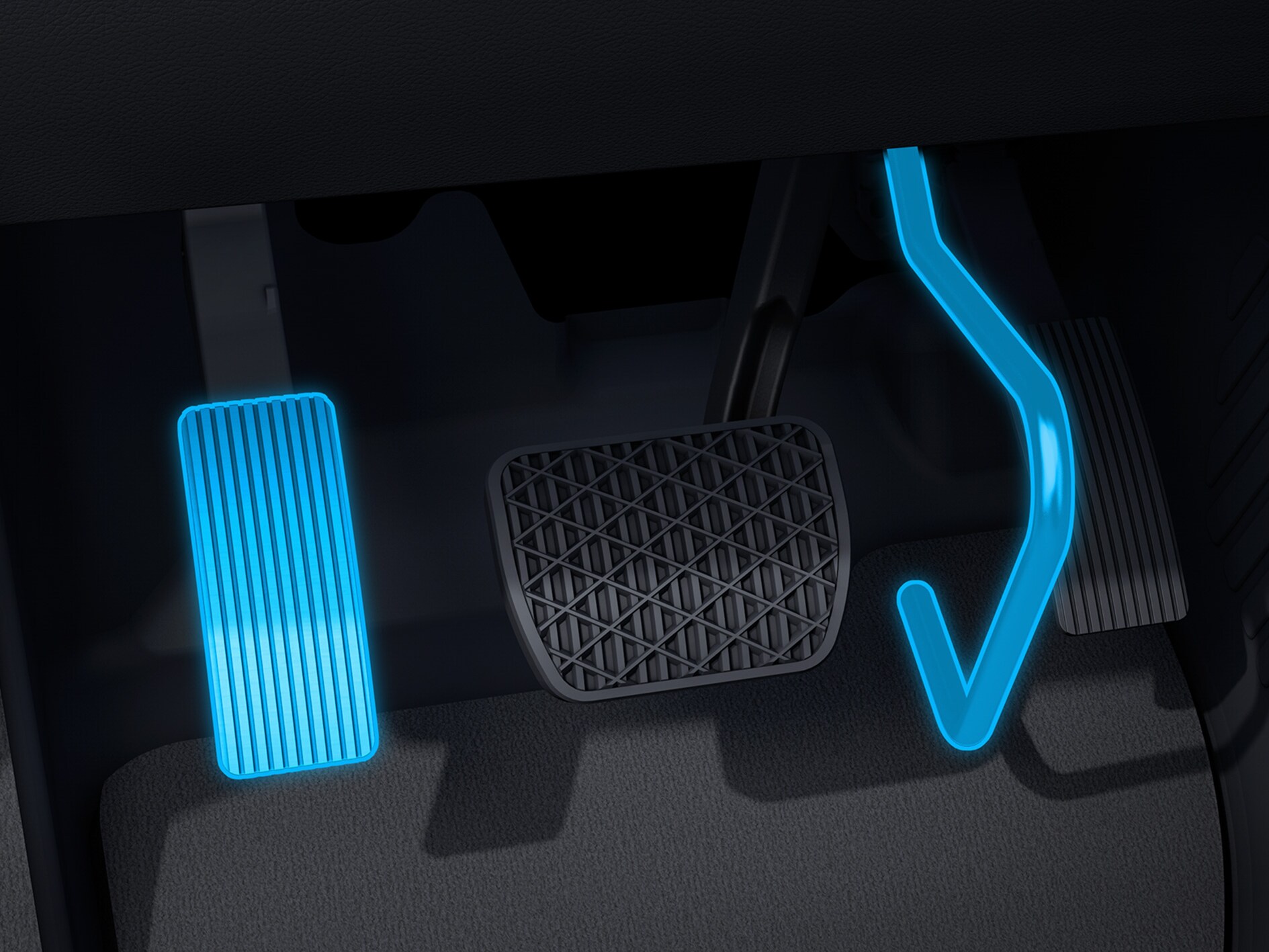 Detailný pohľad na presunutie akceleračného pedála (elektronicky) v súvislosti s vozidlom pre telesne postihnutých.