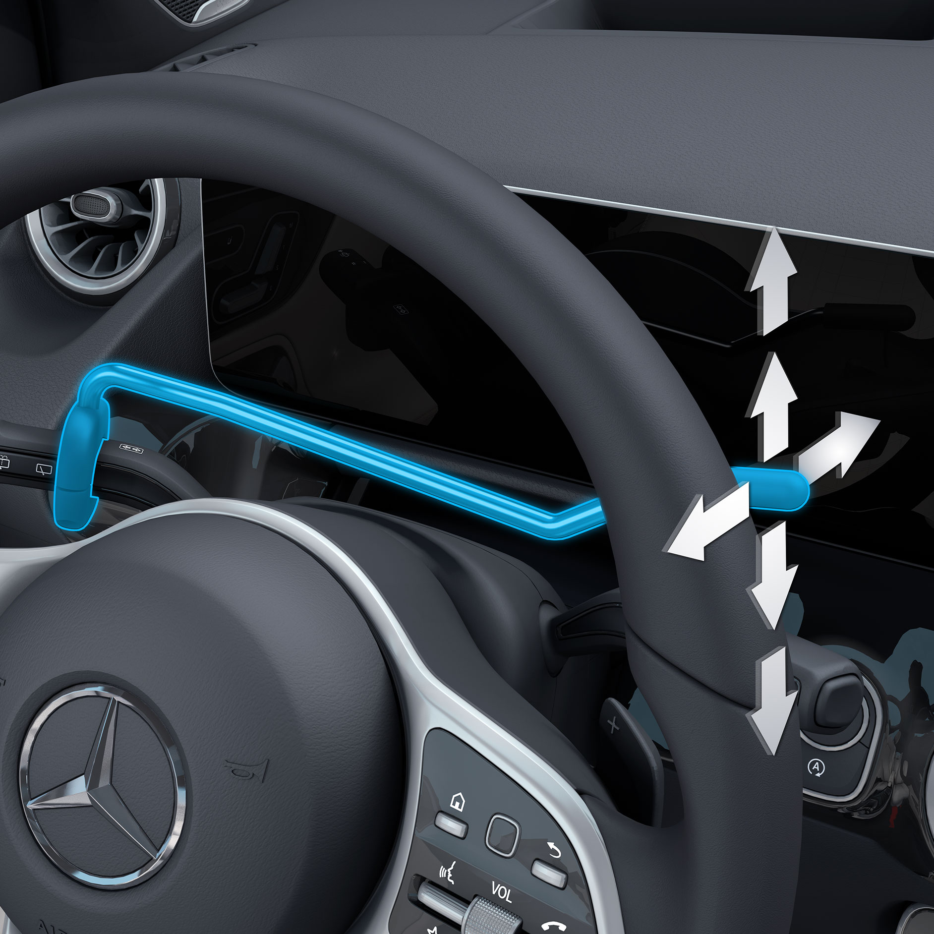 Premiestnenie kombinovaného prepínača | Pomôcky na ovládanie vozidla | Mercedes-Benz Detailné zobrazenie premiestnenia kombinovaného prepínača smerom doprava v súvislosti s vozidlom pre telesne postihnutých.