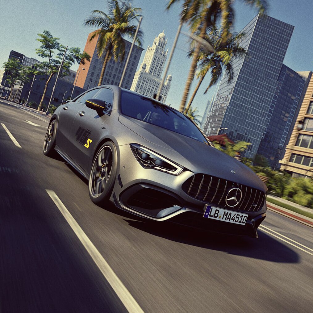 Mercedes-AMG CLA 45 S 4MATIC+ kupé Final Edition vo farbe MANUFAKTUR horská sivá MAGNO alebo nočná čierna.