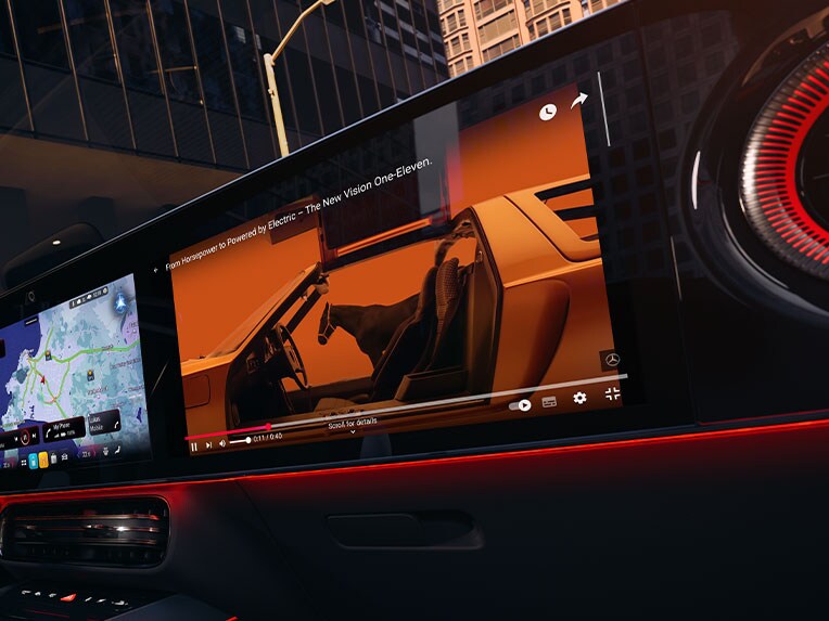 Interiér úplne nového modelu CLA od spoločnosti Mercedes-Benz s obrazovkou MBUX Superscreen.