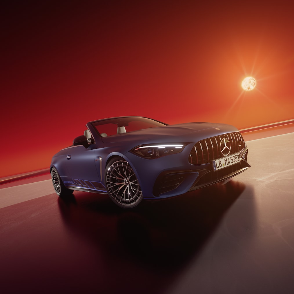 Čelný pohľad zozadu na mimoriadny model AMG Limited Edition kabrioletu Mercedes-AMG CLE 53 4MATIC+.