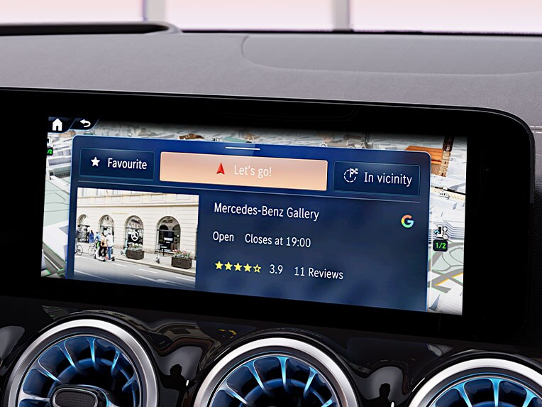 Podrobnosti o mieste poskytované spoločnosťou Google v novej EQA od značky Mercedes-Benz.