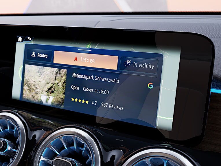 Podrobnosti o mieste poskytované spoločnosťou Google v novej EQB od značky Mercedes-Benz.