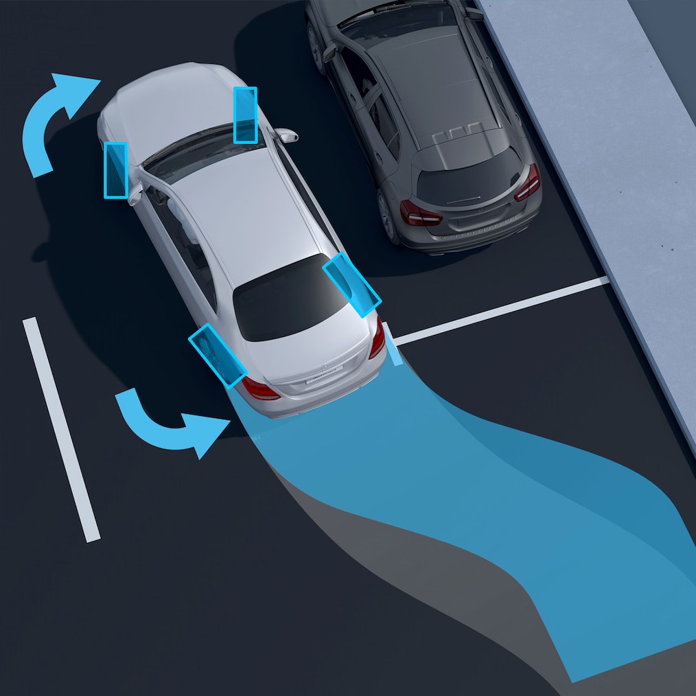 Znázornenie riadenia zadnej nápravy sedanu EQE od značky Mercedes-Benz.