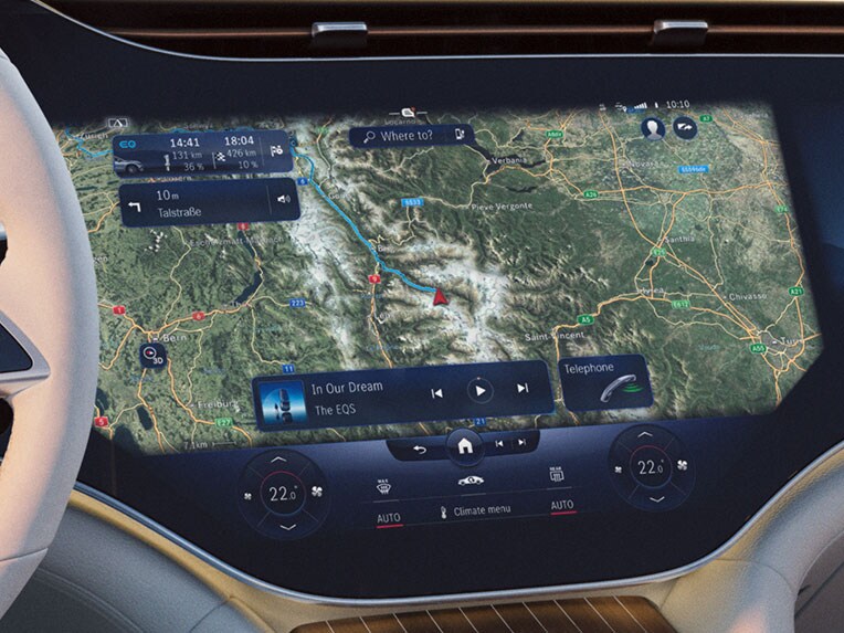 Navigácia s Elektrickou inteligenciou pre EQS sedan.