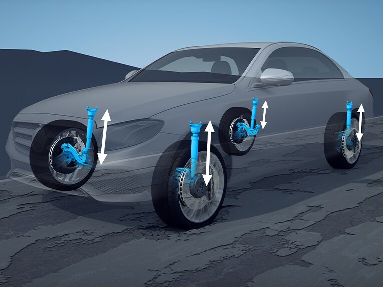 Vzduchové pruženie AIRMATIC vo vozidle EQS od značky Mercedes-Benz.