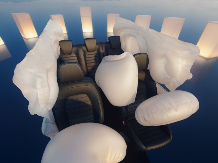 Umiestnenie airbagov v interiéri vozidla Mercedes-Benz EQT.