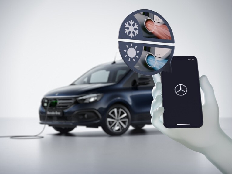 Funkcia predklimatizovania vo vozidle Mercedes-Benz EQT.