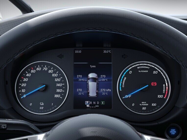 Bezdrôtový systém monitorovania tlaku v pneumatikách na prednej a zadnej náprave vozidla Mercedes-Benz EQT.