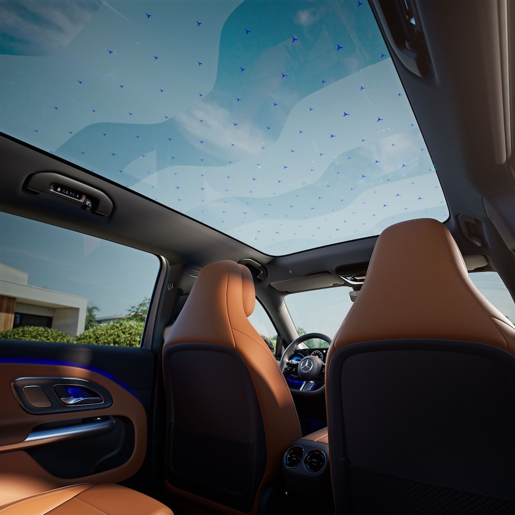 Panoramatická strecha s&nbsp;funkciou SKY CONTROL úplne novej elektrickej GLB.