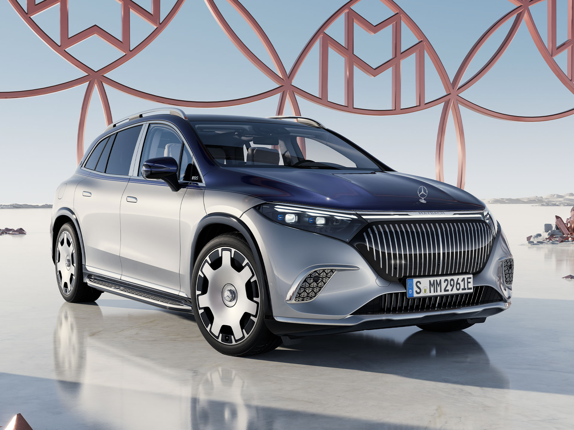 EQS SUV | Značka | Mercedes-Maybach Pohľad spredu na vozidlo Mercedes-Maybach EQS SUV.