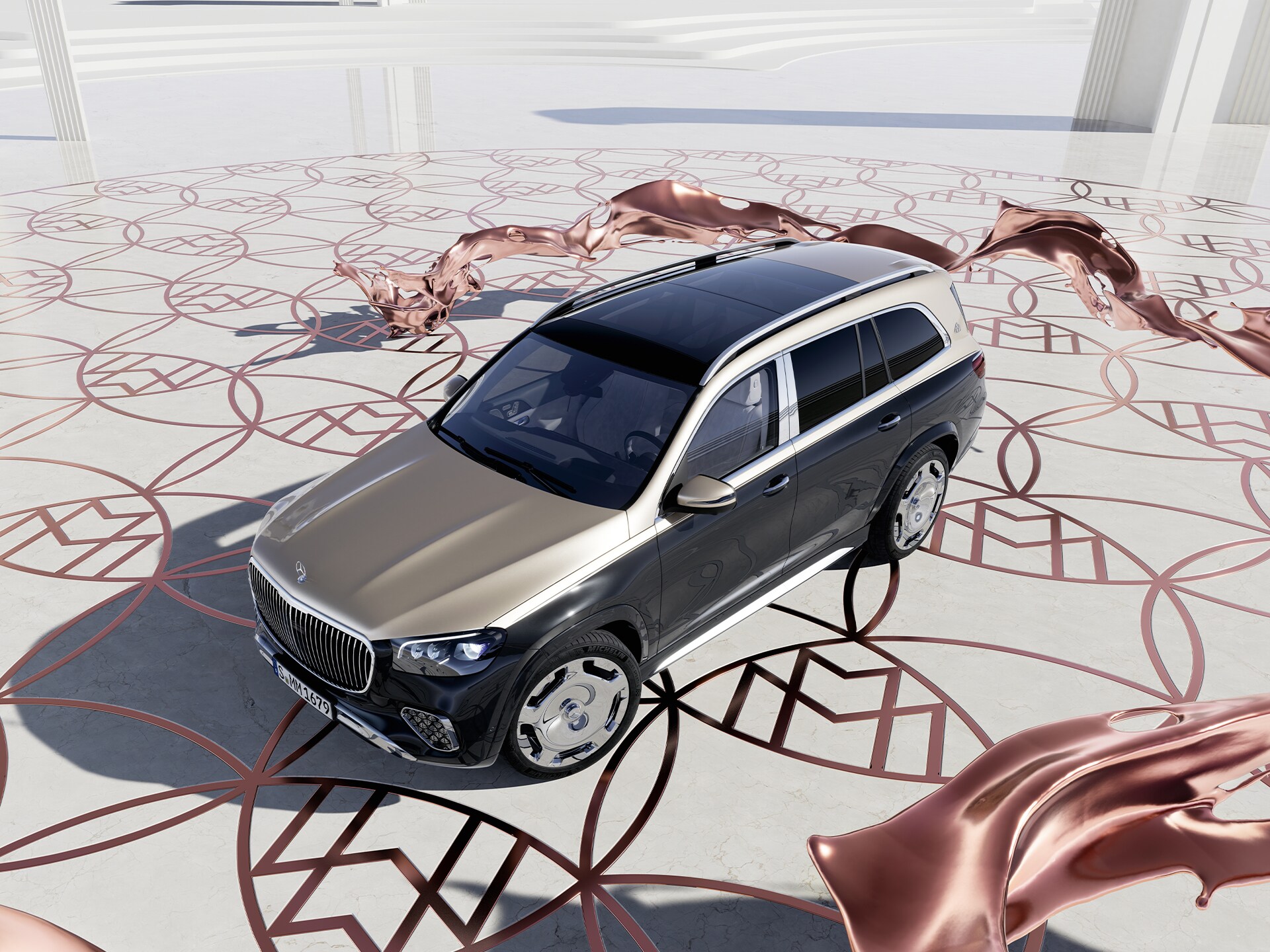 Pohľad zhora na SUV Mercedes-Maybach GLS.