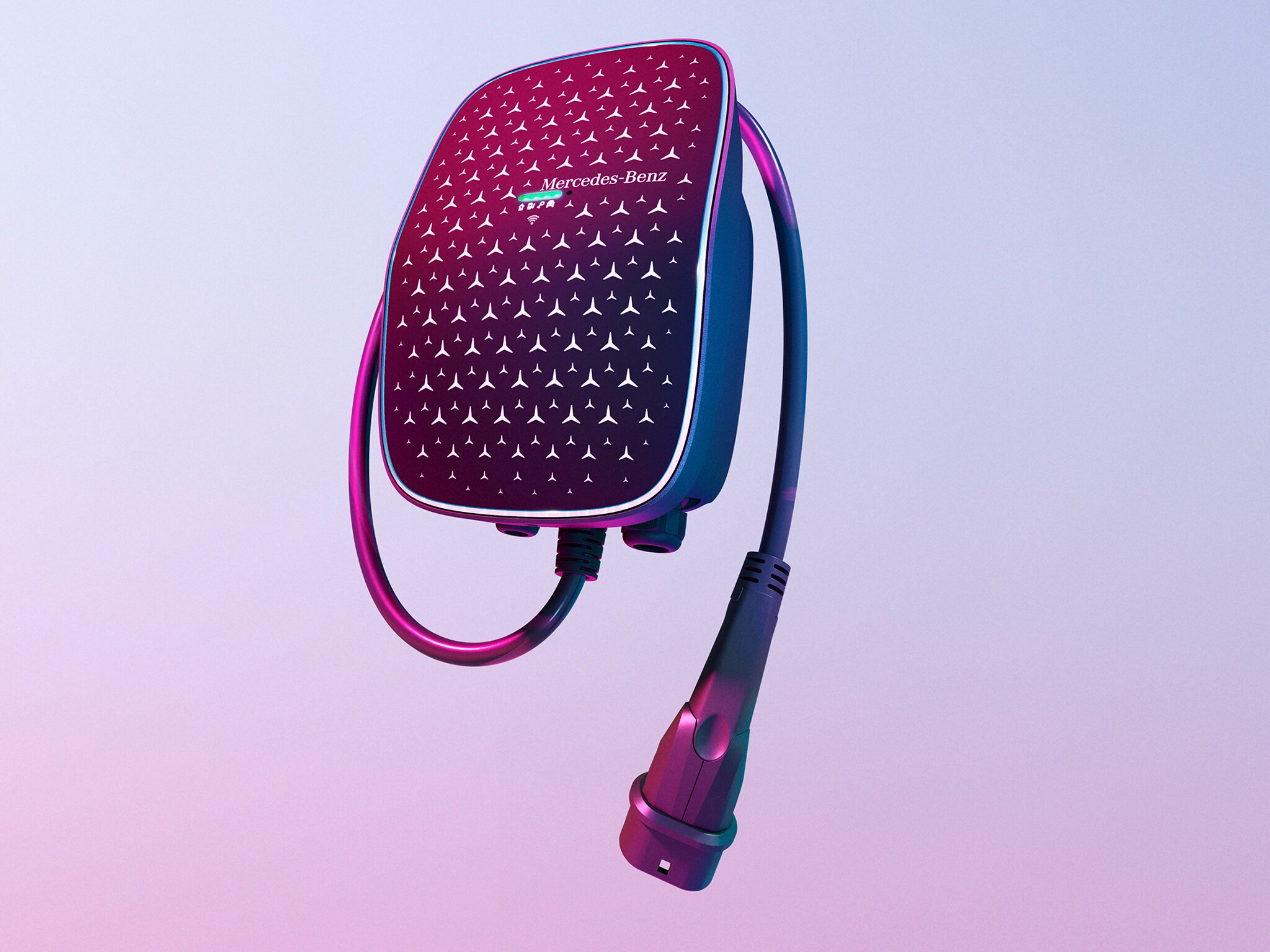 Nabíjacia skrinka Mercedes-Benz v dizajne EQ s ružovým osvetlením