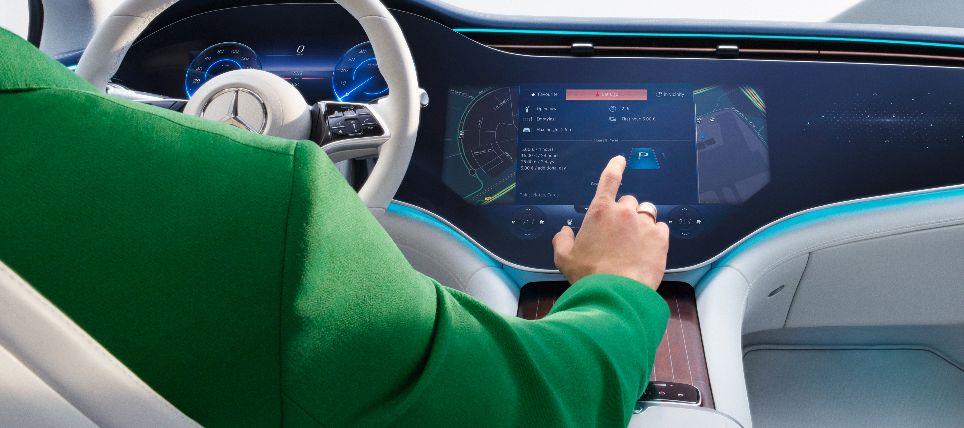 Mercedes me ID | Mercedes-Benz Na multimediálnom systéme MBUX vo vozidle Mercedes-Benz sú zvolené digitálne doplnky