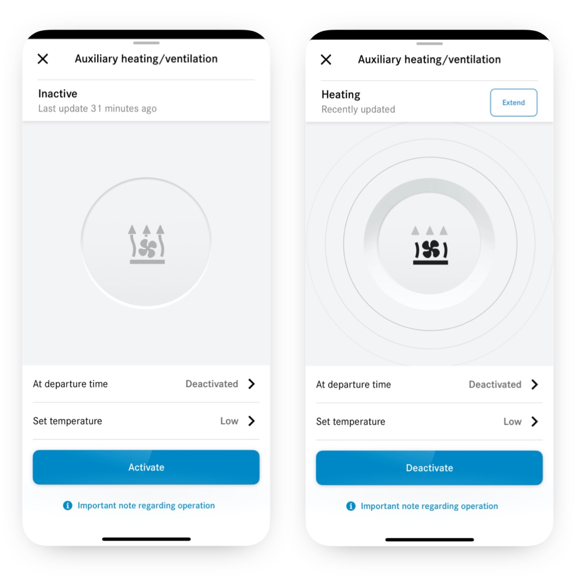 Nezávislé kúrenie/nezávislá ventilácia | Excelentný balík | Mercedes-Benz Na chytrom telefóne sa pomocou Digitálneho doplnku Programovanie nezávislého kúrenia/nezávislej ventilácie nastavuje klimatizovanie interiéru.