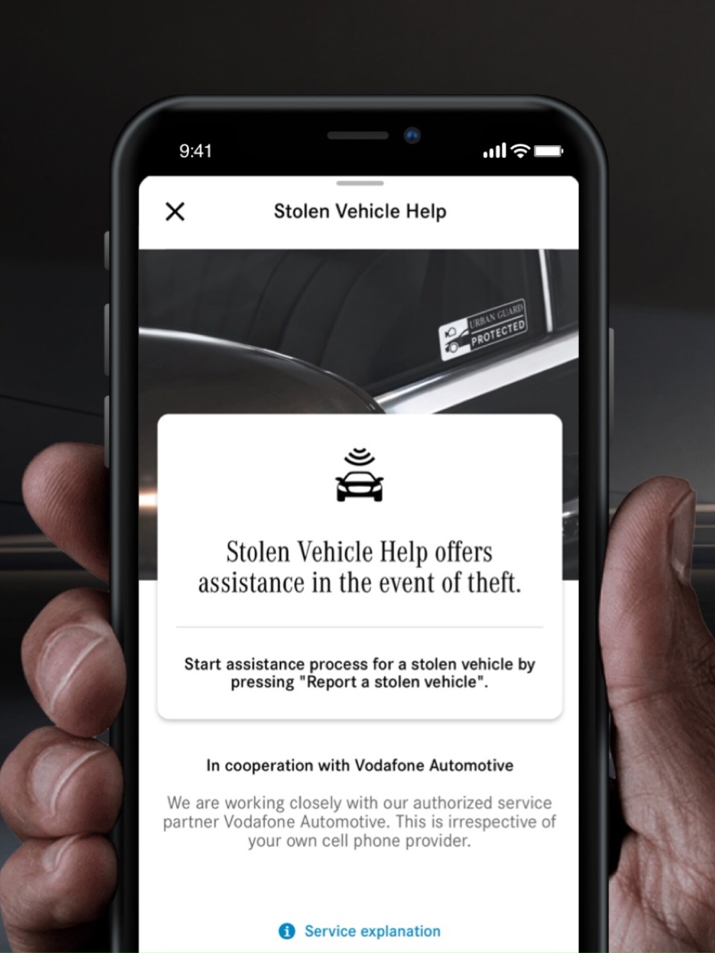 Na chytrom telefóne vám prostredníctvom Digitálneho doplnku pre oblasť ochrany vozidla GUARD 360˚ bude poskytnutá pomoc pri krádeži vozidla.