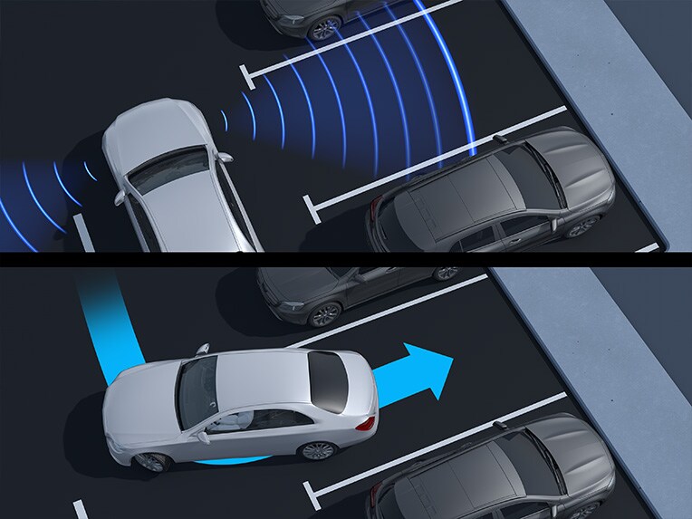 Spôsob fungovania aktívneho asistenta parkovania so systémom PARKTRONIC od Mercedes-Benz.