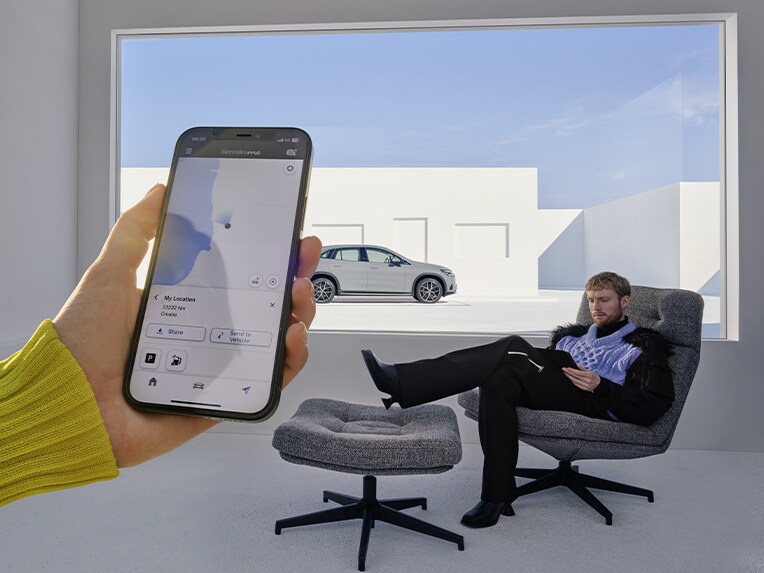 Zdieľaná navigácia aktualizácie systému zábavnej techniky MBUX od značky Mercedes-Benz.