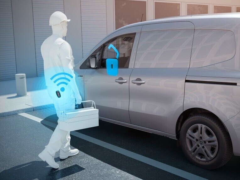 Bezkľúčové odomykanie s KEYLESS-GO v skriňovom vozidle Mercedes-Benz Citan.