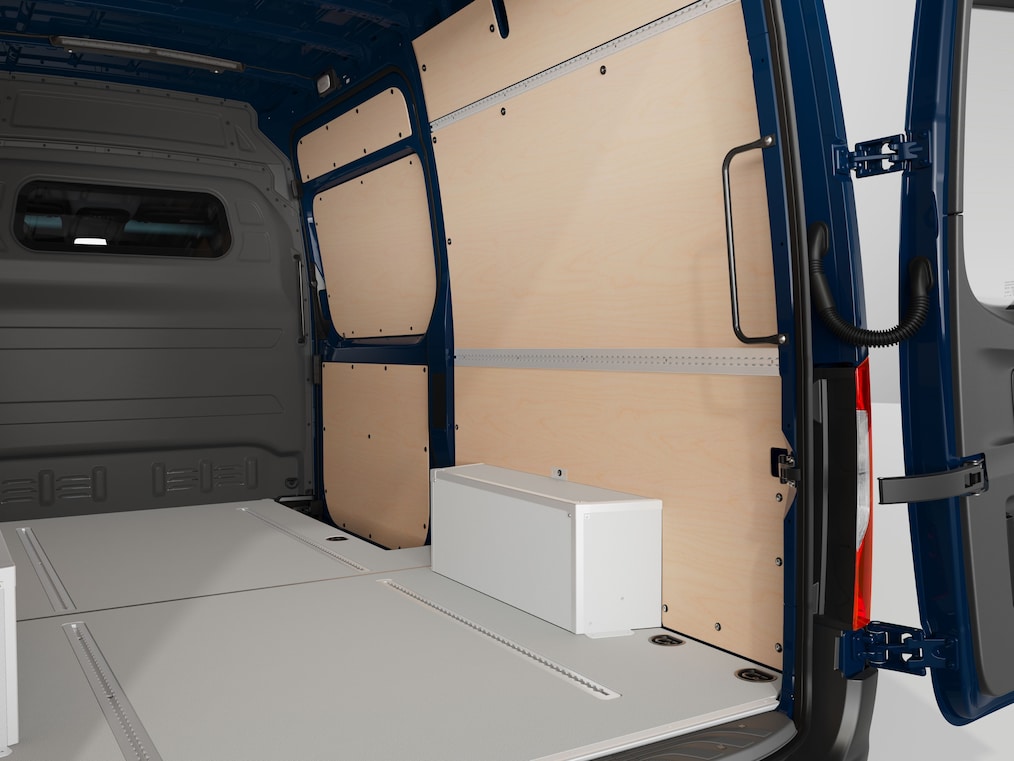 Ložný priestor skriňového vozidla Mercedes-Benz Sprinter.